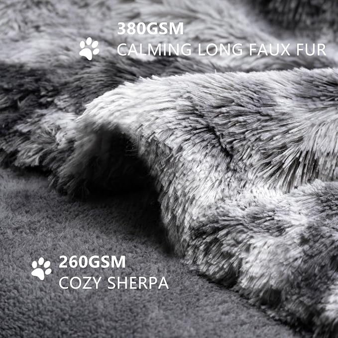 gogobunny Waterproof Dog Blanket for Couch & Furniture Protection - Super Soft Reversible Throw for Large Dogs & Cats, Calming Washable Fur & Sherpa Pet Blanket(33x77 Inch, Tie-dye Grey) - Image 3