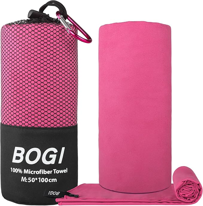 BOGI Microfiber Travel Sports Towel-Quick Dry Towel, Soft Lightweight Microfiber Camping Towel Absorbent Compact Travel Towel for Camping Gym Beach Bath Yoga Swimming Backpacking (M:40''x20''-Hpink) - Image 2