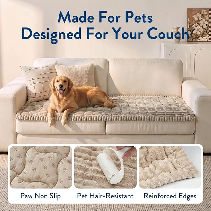SureFit Couch Covers for Dogs,Non-Slip Washable Pet Friendly Sofa Protector | Non-Slip Paw Print Grip,Sofa Slipcovers for 2 Cushion Couch,Soft Thick Furniture Protector for Sofa Cushions(28"x60"Khaki) - Image 5
