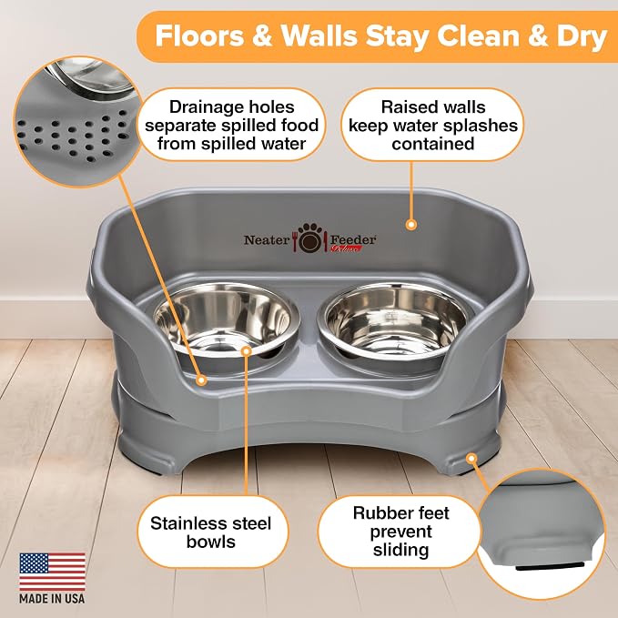 Neater Pet Brands Neater Feeder Deluxe Mess Proof Dog Bowls Elevated for Small Dogs Under 19 lbs, Made in USA, No Spill Raised Dog Food Bowl Stand Feeding Station, Food and Water Bowl Set, Gunmetal - Image 4