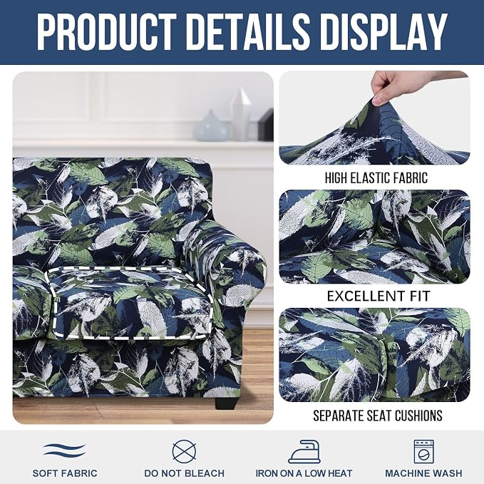 hyha Stretch Couch Covers, Chair/Sofa Covers, Armchair Slipcover for Dogs | Floral Pattern, Printed, 2 Pieces, Separate Couch Cushion Slipcover, Soft Chair Cover with Elastic Bottom for Pets (Armchair) - Image 4