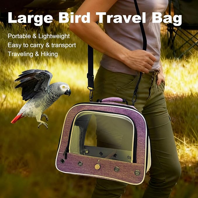 halinfer Bird Travel Carrier Cage for Large Size Parrot, Portable Bag with Metal Tray and Grid to Carry and Transport Medium and Large Birds Like African Grey, Long Tail Cockatiel and Parrot - Image 7