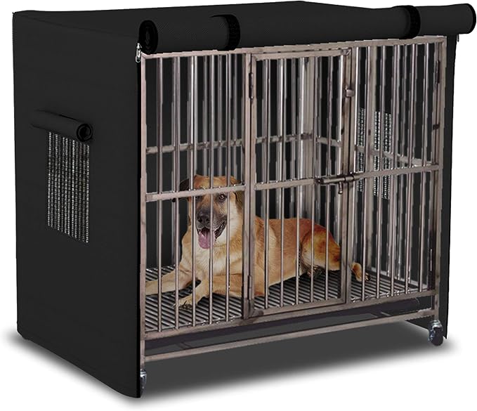 Dog Crate Cover 12 Oz Waterproof - Heavy Duty Privacy Dog Crate Cover with Mesh Pocket & Roll Up Window - Universal Fit Dog Kennel Cover (30" H x 43" W x 29" D, Black) - Image 7