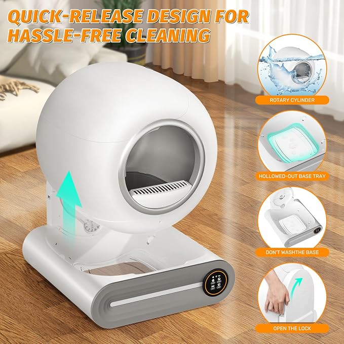Self Cleaning Cat Litter Box, 65L+ 9 L Extra Large Robot Automatic Litter Box for Multiple Cats, APP Control, Deodorization with 1 Odor Eliminator, 3 Rolls Litters Bags - Image 8