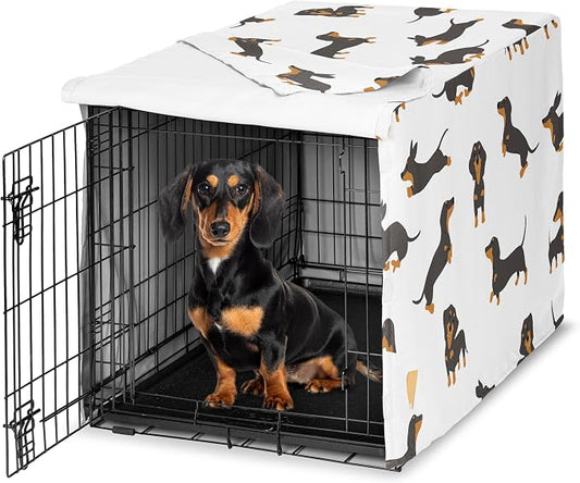 Sweet Jojo Designs 36in. Medium Dog Crate Cover (Dachshund) Pet Cage, Kennel Covers (Puppy Dogs, Black and Tan, Modern, Dog, Whimsical, Pet, Puppies, Cartoon, Minimalist, Wiener Doggy) by SweetJojoDesigns