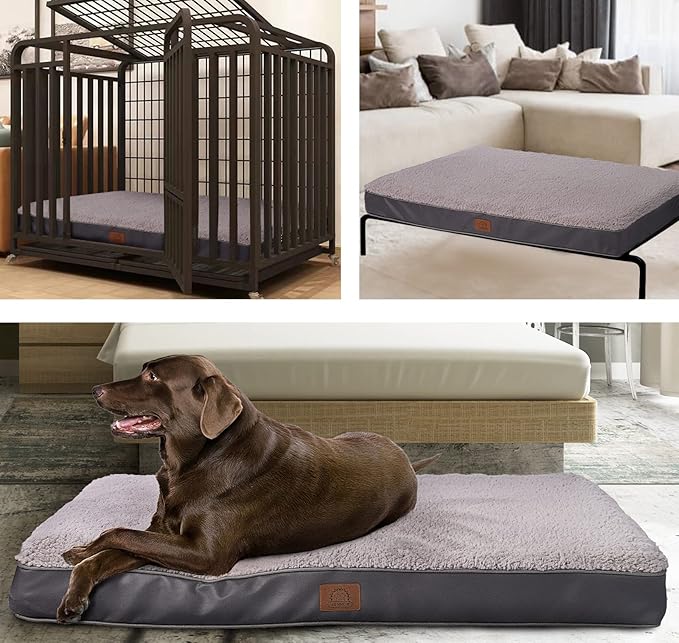 Sunheir Washable Orthopedic Extra Large Dog Bed, Jumbo Waterproof Crate Bed | Removable Cover, Egg Crate Foam Support, Easy-Clean, Anti-Slip Bottom, Machine Washable Soft Pet Bed Mat for Crate, 54" Grey - Image 6
