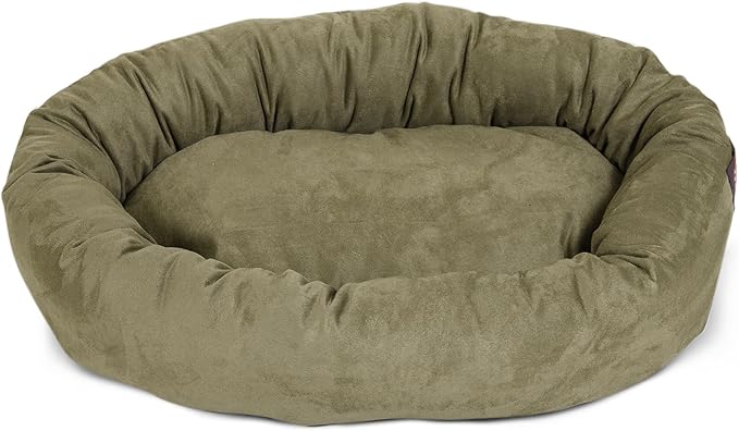 Majestic Pet 32 Inch Suede Calming Dog Bed Washable – Cozy Soft Round Dog Bed with Spine Support for Dogs to Rest Their Head - Fluffy Donut Dog Bed 32x23x7 (Inch) - Round Pet Bed Medium – Sage - Image 2