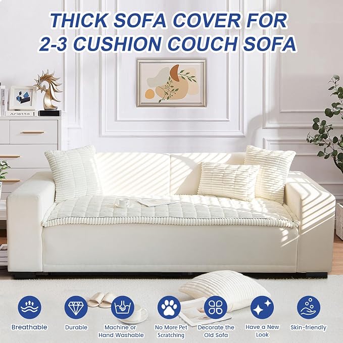 GKXLH Thick Sofa Throw Pillow Cover - 1PC Solid Pillowcase Soft Throw Pillow Case, Pillow Cover for Couch Sofa Home Decoration (White, Pillowcase 45x45 cm) | Soft Corduroy Sofa Cover, Corner Sofa Cover for Dogs, Sofa Cover Protection for Living Room Le... - Image 4