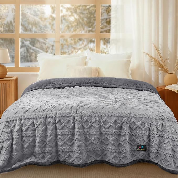 Luciphia Waterproof Blanket for King Bed Reversible Fleece Couch Cover | Reversible waterproof pet blanket with soft Sherpa fleece machine washable protect couch bed car, Light Grey 100" x 82" by luciphia
