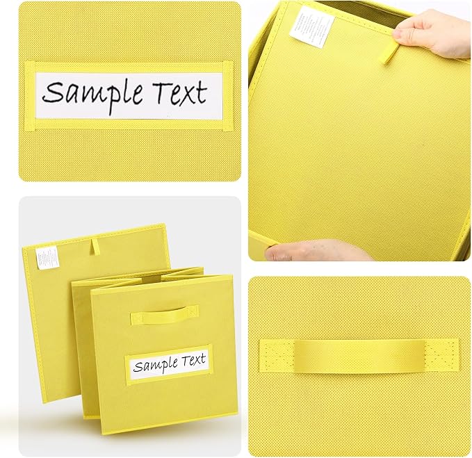 13x13 storage cube bins (Set of 10) Foldable Fabric storage cubes with 10 Labels Window Cards & a Pen,13 inch cube storage bins,Closet Organizers for Shelves,Cubby Organizer Boxes,Dark Yellow - Image 3