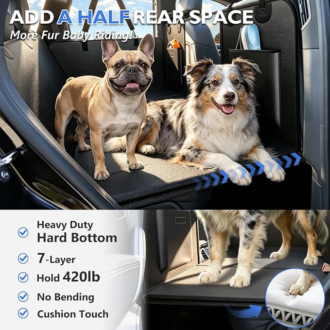 Back Seat Extender for Dogs - Hard Bottom Dog Car Seat Cover for Back Seat, Waterproof Backseat Pet Travel Cover, Anti Scratch Dog Hammock for Car SUV Sedan, Black - Image 3