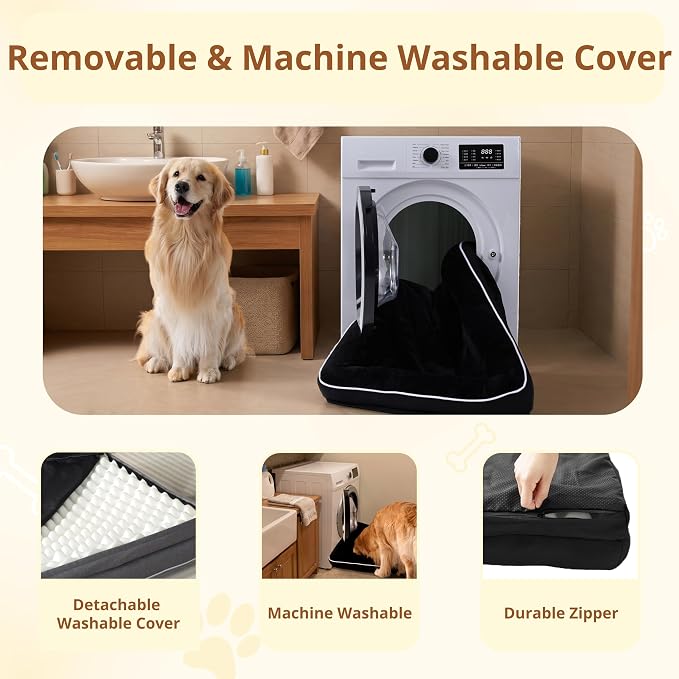 EGOHOME Orthopedic Dog Bed with Sides for Large Dogs 41x27x6.5in Black | Water Resistant Egg Crate Foam Dog Couch with Removable Washable Cover & Non-Slip Bottom, Comfort Support Pet Sofa - Image 6
