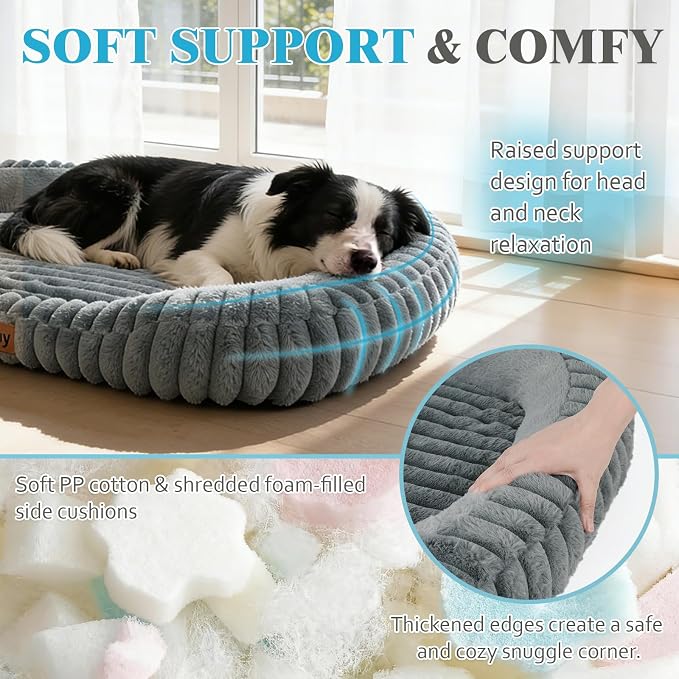 Orthopedic Dog Bed, Memory Foam Bolster Bed for Large Sized Dog | 35L x 27W x 5.5H, Bolster Sides Design, Washable Cover, Orthopedic Support Structure, Non-Slip Bottom,Large Dog Beds, Grey - Image 3