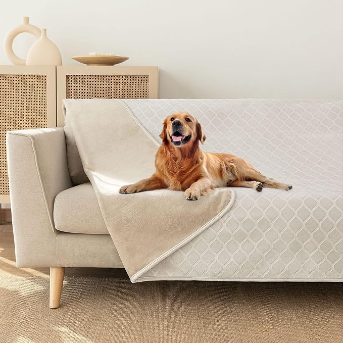 fuguitex Waterproof Dog Blanket Bed Cover Dog Crystal Velvet Moroccan Fuzzy Cozy Plush Pet Blanket Throw Blanket for Couch Sofa(82 * 102 inch, Cream+Beige) - Image 6