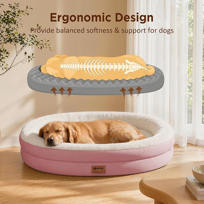 Waterproof Orthopedic Dog Bed for Medium Dogs, Pink | Supportive Crate Foam Relieves Joint Pressure, 360°Bolsters, Waterproof Inner,Washable Cover, Non-slip Bottom - Image 4