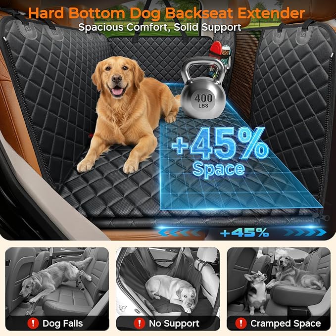 URPOWER Hard Bottom Dog Car Seat Cover for Back Seat, Waterproof Hammock | 400 lbs Support, 45% More Space, Waterproof, Fits Most Car & SUV, Mesh Window, Scratch Resistant, Non-Slip, Pee Pad Included - Image 2
