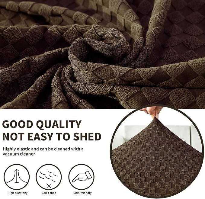 【Clearance】 Stretch Individual Cushion Covers Large Sofa Seat Cushion Slipcovers Soft Couch Cover Replacement Large Checkered Furniture Protector with Elastic Bottom (3 Pcs XL Cushion, Dark Coffee) - Image 3