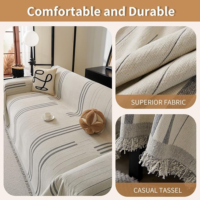 Boho Couch Covers for Sofa Washable Sofa Covers for 3 Cushion Couch Soft Non Slip Couch Covers for Sectional Sofa Dog Pet Furniture Protector (Light Gray, 71"*118") - Image 2