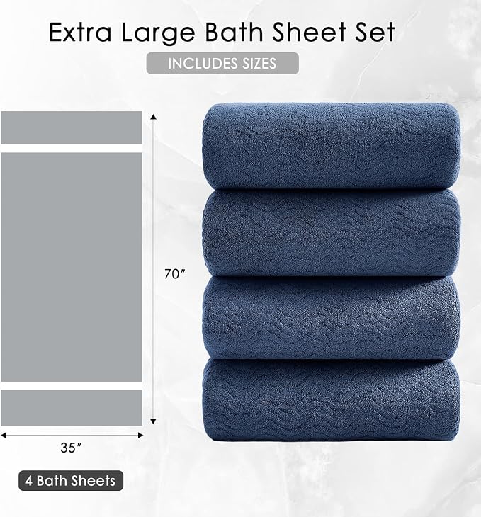 4 Piece Extra Large Bath Towel 35"x70" Oversized Bath Sheet Navy Blue Bath Towel Set for Bathroom Ultra Soft Cozy Highly Absorbent Quick Dry Bathroom Towel for Spa Gym Hotel,Shower Towel for Daily Use - Image 5