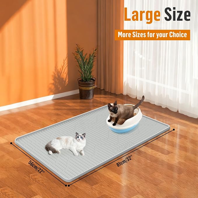 Silicone Cat Litter Box Mat 32"x 22" Extra Large Cat Rubber Mat | Cat Mat for Litter Box, Non-Slip, Waterproof Cat Litter Trapping Mat with Raised Edge, Kitty Litter Mat for Floor, Easy Clean - Image 8
