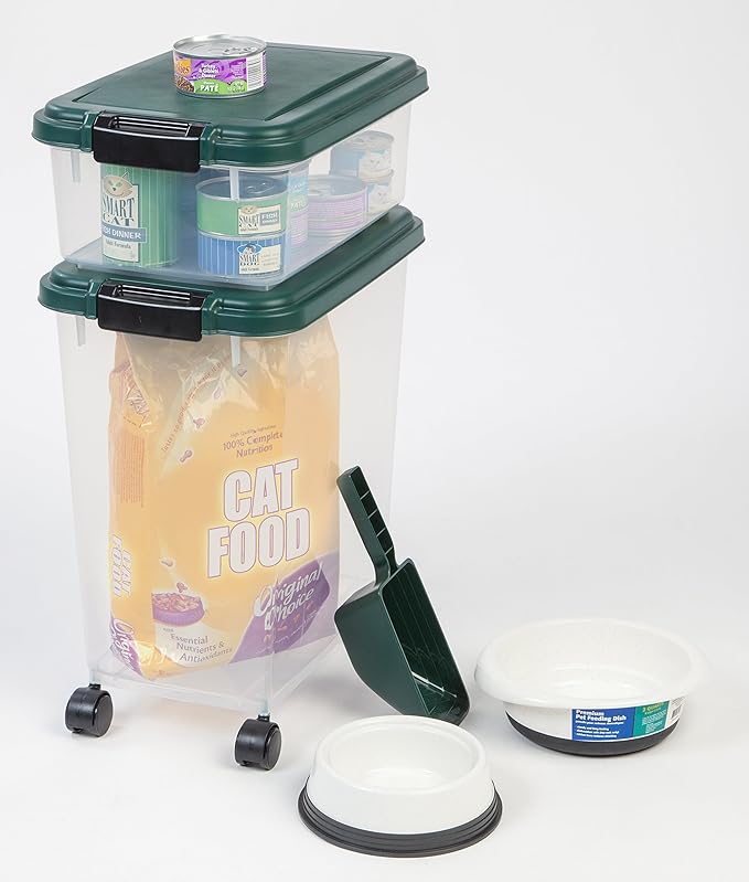IRIS USA Remington Dog Food Storage Container, 30 lbs, 11 lbs, Airtight, Stackable, Wheels, Food Storage, Treat Box, 2-Cup Scoop - Image 3