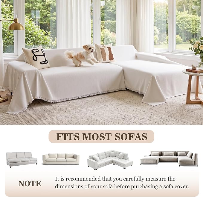 MEETSKY Couch Covers for 3 Cushion Couch Sofa Covers Washable Decorative Sectional Couch Covers Sofa Slipcovers, Soft Chenille Blend Throw Cover for Living Room, 91" x 134", White - Image 5