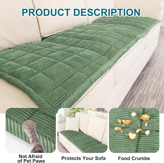 KRFOONN Couch Cover for Dogs Washable Sofa Covers for 3 Cushion Non-Slip Fuzzy Couch Cushion Covers Sofa Slipcovers Couches Furniture Protector with Elastic Straps for Dogs Pets Mat(Green,27.6" x 59") - Image 7