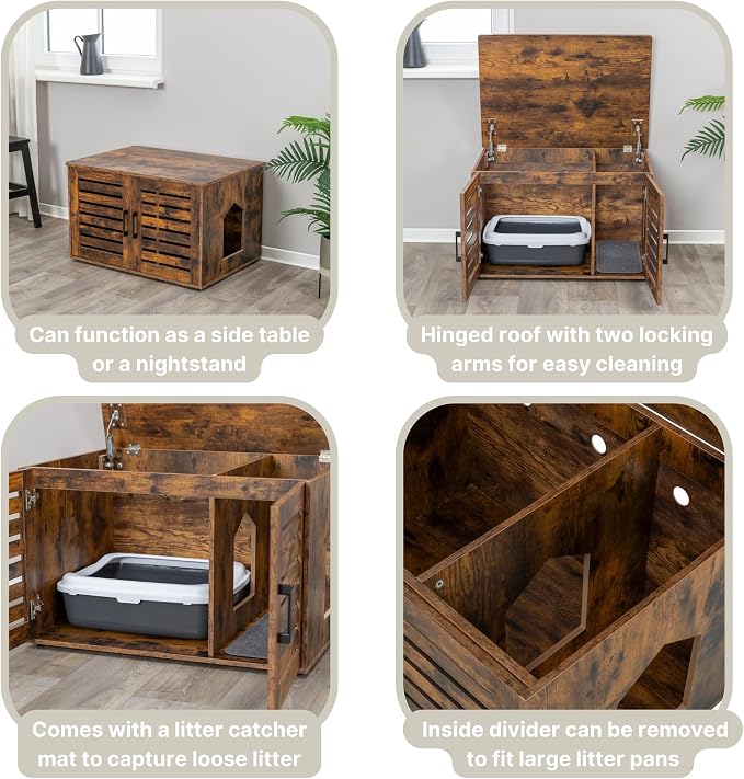Trixie XL Farmhouse Litter Box Enclosure, Indoor Cat Furniture, Hidden Litter Box Cabinet or End Table, Brown - Image 4