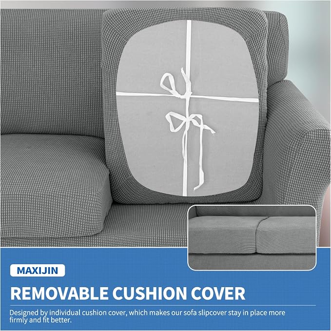 MAXIJIN 3 Piece Couch Covers for 2 Cushion Couch Super Stretch Loveseat Slipcover Dogs Pet Proof Fitted Furniture Protector Spandex Non Slip Sofa Love Seat Cover Washable (Loveseat, Light Gray) - Image 4
