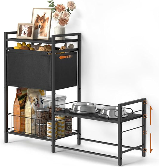 Lomivra Elevated Dog Bowls, Raised Dog Bowl Stand with Dog Toy Bin Basket Dog Food and Water Bowl Feeding Station, Lifted Dog Bowl Holder Cabinet with Pet Storage Organizer for Large Medium Small Dogs by Lomivra