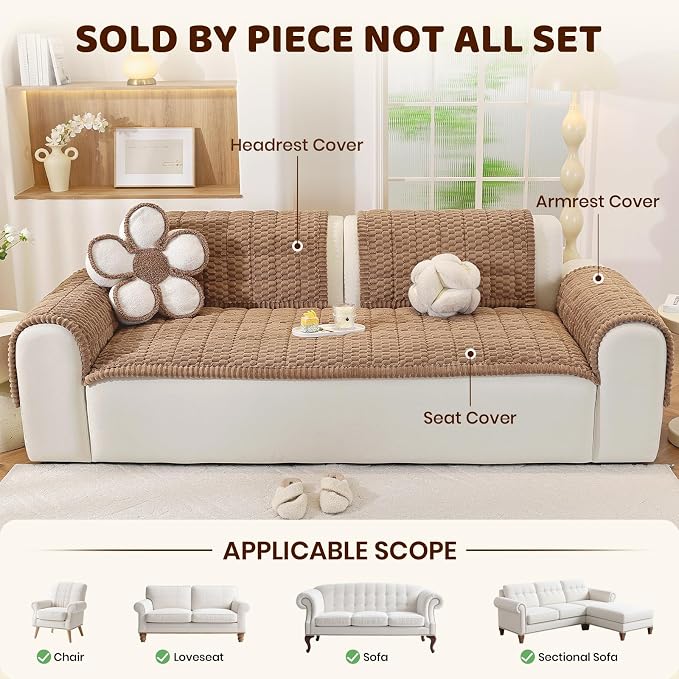 Royhom Couch Cover for Dogs Washable，Non Slip Sofa Protector for Pets | Durable & Easy Care, Soft Furniture Cover for Leather & Fabric Couches Against Claws, Spills & Fur, 20x24 Inch, Brown - Image 2