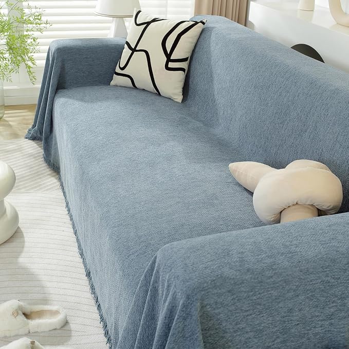 DREAMINGO Modern Minimalism Couch Cover for 3 Cushion Couch Sofa Greyish Blue 3 Seat Sectional Sofa Covers L Shape Couch Cover for Dogs Boho Herringbone Sofa Slipcover, 71"x134" - Image 7