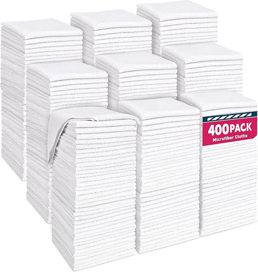 TEAWOO White Microfiber Cleaning Cloths Bulk-400 Pack, Cleaning Rags White | Microfiber Towels Bulk, Towels for Cars,(12x12 inches) by TEAWOO
