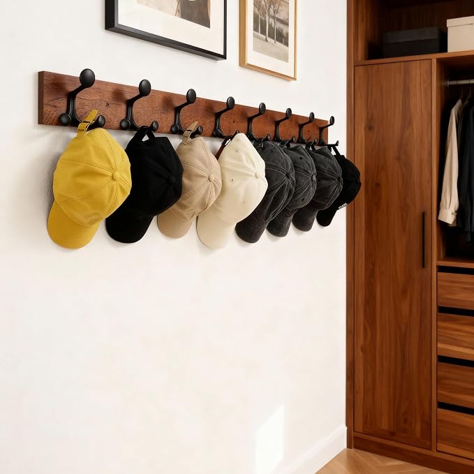 SKOLOO 43-Inch Wood Coat Rack Wall Mount with 8 Triple Hooks - Ideal for Family Entrances, Classrooms, and Pet Supplies Storage - Perfect Coat Hooks for Wall,Mahogany (Sapele) - Image 4