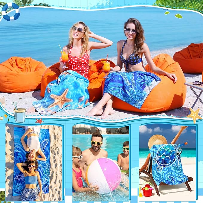 Remagr 6 Pcs Oversized Microfiber Beach Towels Bulk 60"x 28" Extra Large Quick Dry Absorbent Sand Free Towels for Adults, Pool, Travel, Swim, Yoga, Gym (Oceans and Animals) - Image 6
