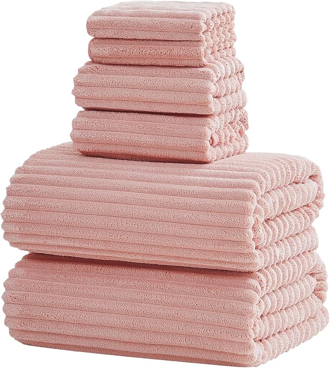 6 Piece Bath Towel Set, 30"x60" Microfiber Towels, Pink | Quick dry, Highly Absorbent,shower towels for bathroom gym,2 large Bath towels,2 hand towels,2 washcloths by NALIVO