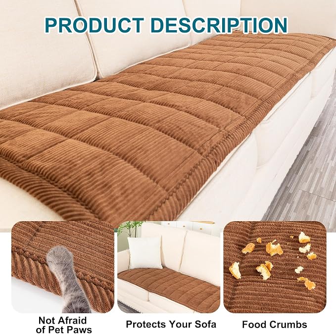 KRFOONN Couch Cover for Dogs Washable Sofa Covers for 3 Cushion Non-Slip Fuzzy Couch Cushion Covers Sofa Slipcovers Couches Furniture Protector for Dogs Pets Mat (Coffee, 27.6" x 70.9") - Image 7