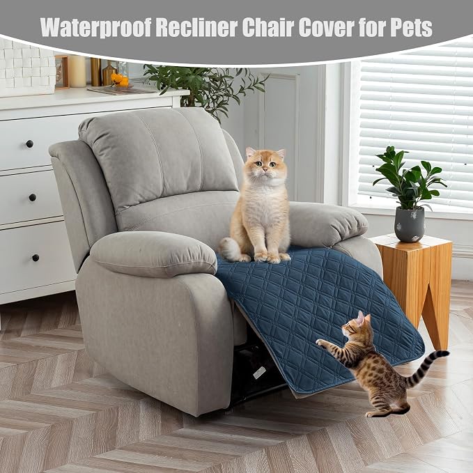 Genina Waterproof Recliner Chair Covers, Recliner Cover for Dog Pets Friendly, Washable Antislip Reclining Chair Cover Furniture Protector, Sofa Slipcover for Living Room(23.6inch/Peacock Blue) - Image 7