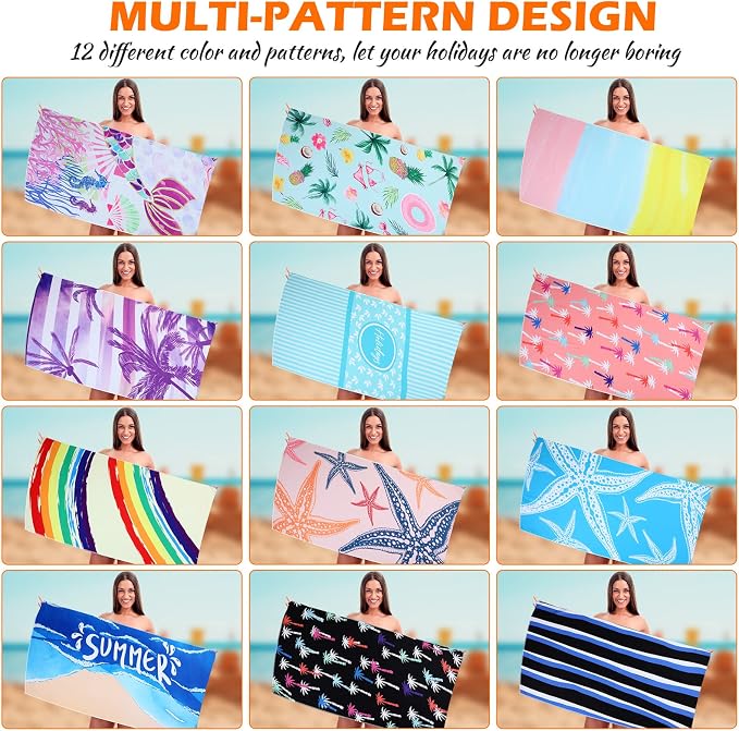 Newwiee 12 Pieces Large Microfiber Beach Towel Set Oversized 59 x 27.5 Inch Beach Pool Towel Bulk Quick Dry Lightweight Colorful Soft Absorbent for Adults Travel Swimming Supplies(Mermaid) - Image 6
