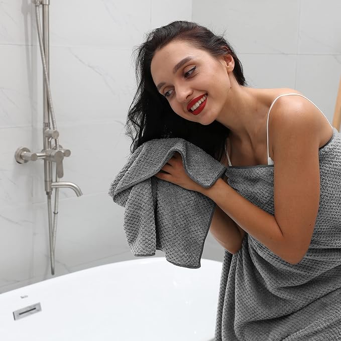 Smuge 2 Piece Hand Towels Set,100% Microfiber - Quick Dry, Thick, Soft, Plush and Highly Absorbent Luxury Hotel & Spa Bath Towel for Bathroom, Pack of 2 (Gray) - Image 5