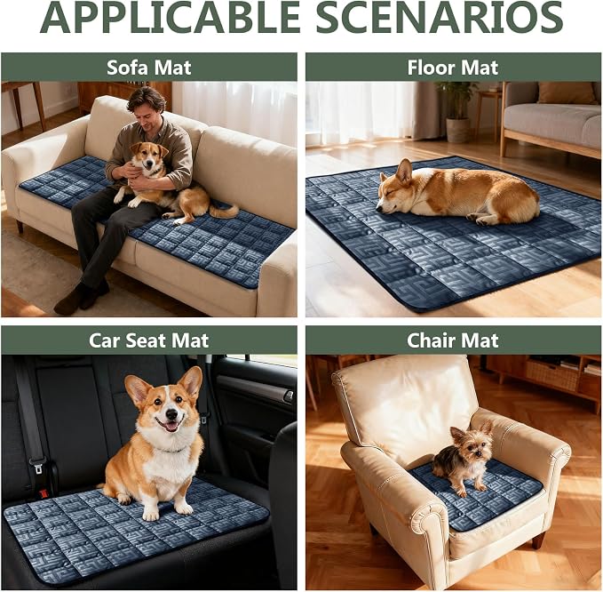 Paw Cart Couch Cover Caravan Quilted Sofa Topper Greek Key Pattern Washable Non Slip Soft Pet Protector for Any Type of Couch (Berlin Blue,W 63“ x D 35” 1 Piece) - Image 3