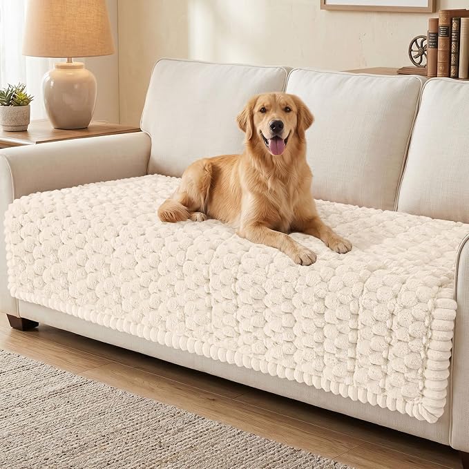 Smiry Non Slip Couch Covers for Dogs, Scratch Resistant Pet Sofa Protector | Machine Washable Soft Fuzzy Thick Furniture Cover for Sofa Loveseat Sectional Large Dogs, Cream, 43" x 63" by Smiry