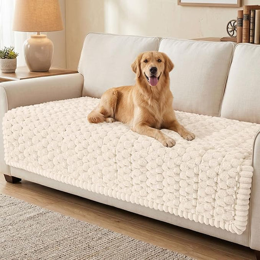 Smiry Non Slip Couch Covers for Dogs, Scratch Resistant Pet Sofa Protector | Machine Washable Soft Fuzzy Thick Furniture Cover for Sofa Loveseat Sectional Large Dogs, Cream, 43" x 82.7" by Smiry