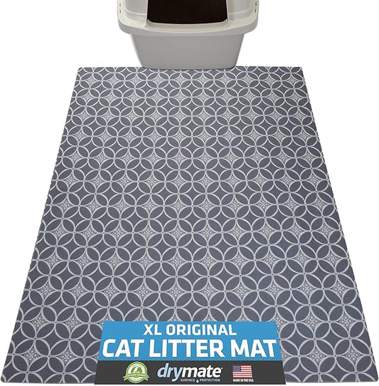 Drymate Cat Litter Box Mat, Litter Trapping Mat, Indigo Grey, 29x36 XL | Waterproof, Urine-Proof, Absorbent, Machine Washable, Soft on Paws, Contains Mess, Protects Floors, Kitten Supplies, USA Made by Drymate