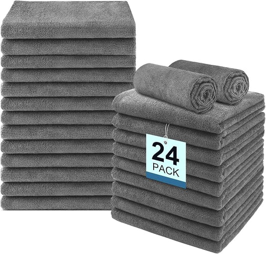 UNIMADE 24 Pack Gym Towels Set - Highly Absorbent Microfiber Salon Towels | Quick Drying Premium Hand Cloths for Bathroom, Gym, Shower, Hotel, and Spa - 16x27 inch (Grey) by Unimade