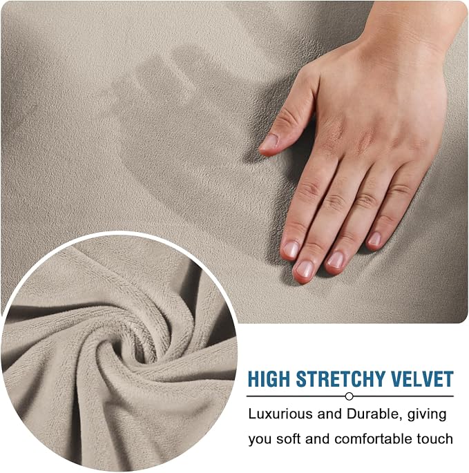 H.VERSAILTEX Rich Velvet Stretch 2 Piece Cover Chair Slipcover Sofa Cover Furniture Protector Couch Soft with Elastic Bottom Chair Couch Cover Width Up to 49 Inch (Chair, French Oak) - Image 5