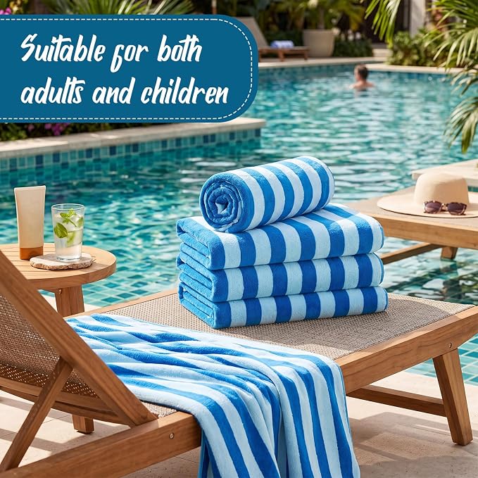 SmoothNovelty 16 Pack Microfiber Bath Towels Bulk 27'' x 60'' Oversized Size Bath Towel Highly Absorbent Extra Large Soft Drying for Beach Shower Summer Salon Sport Gym Party (Blue,Wide Stripes) - Image 6