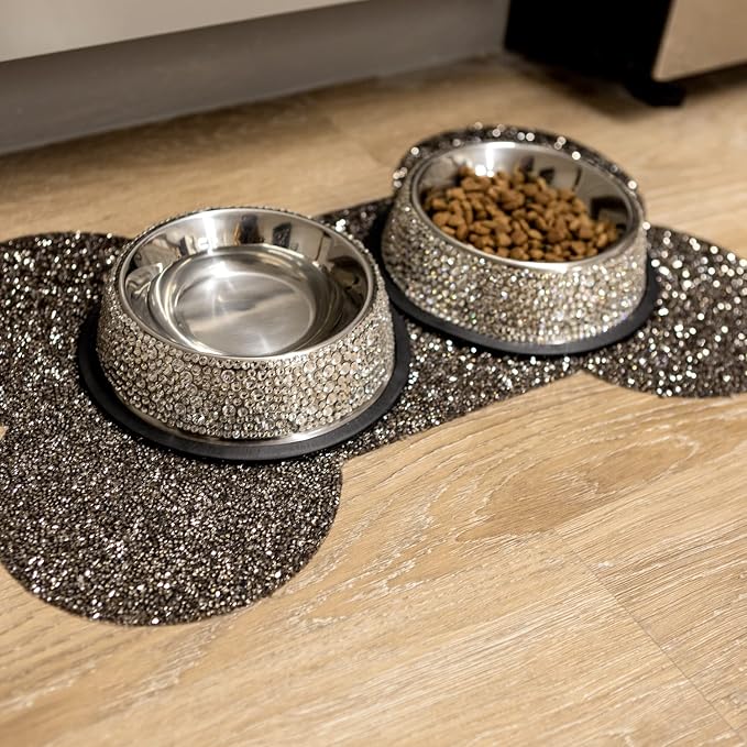 Strass Pet Bowl, Sparkling Rhinestones on Stainless Steel, Non-Slip Base, for Cats, Dogs, Other Pets, Food and Water, Silver, Medium, Sold Individually - Image 6