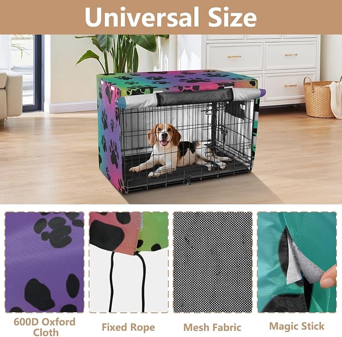 Dog Crate Cover Kennel Cover for Dog Cages Breathable for Wire Cage Indoor Outdoor Gradient Paw Prints and Trails - Image 4