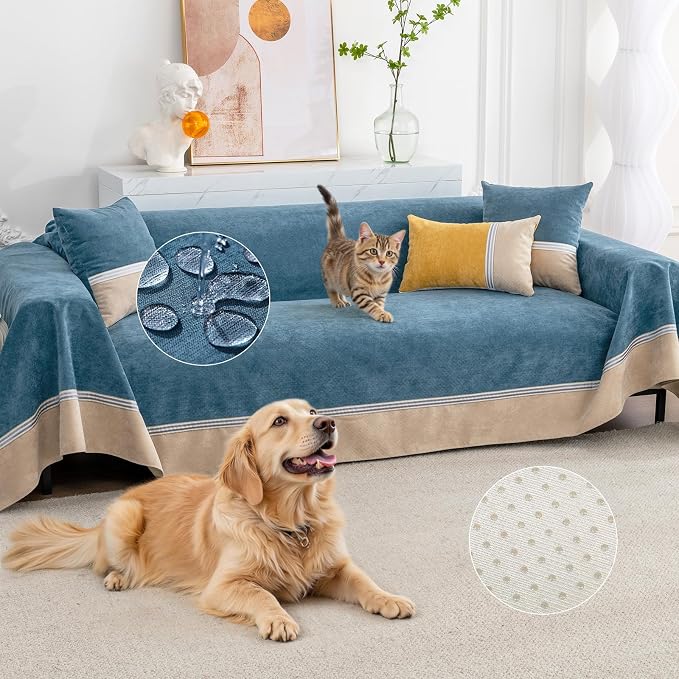 Waterproof Non-Slip Couch Cover for Pets, Navy Blue 79" x 134" | Dogs Sofa Cover, Washable, Pet Friendly, Anti Cat Scratch, Furniture Protector, for 3 Cushion Couch Sectional L Shaped Sofa by Osunnus